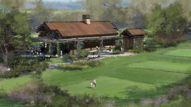 Artist rendering of the Outpost comfort station and grill.